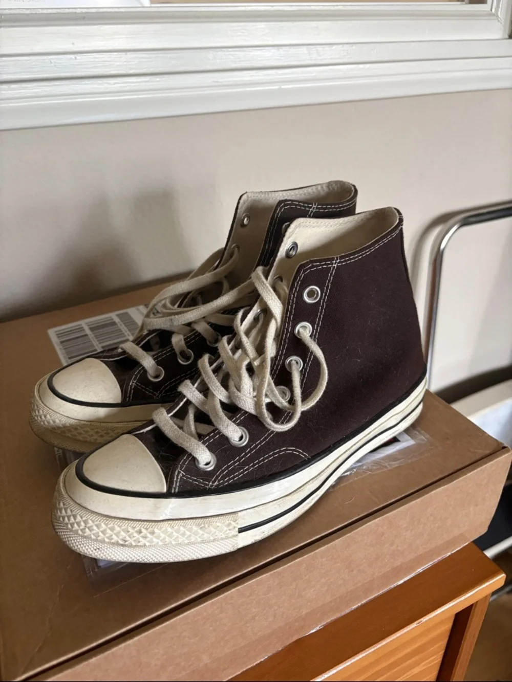 Converse High-Top Sneakers in Dark Brown & Cream - Picture 1 of 9